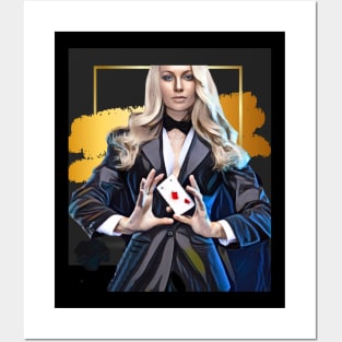 Lady Magician doing card trick Posters and Art